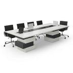 İstanbul Ofis Mobilya Fes toplantı masası, beyaz ve koyu gri renklerde, modern tasarımlı, 200x120x75 cm ölçülerinde, ofisler için ideal.