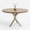 İstanbul Ofis Mobilya modern ahşap tablalı ve metal ayaklı şık yuvarlak ofis toplantı masası