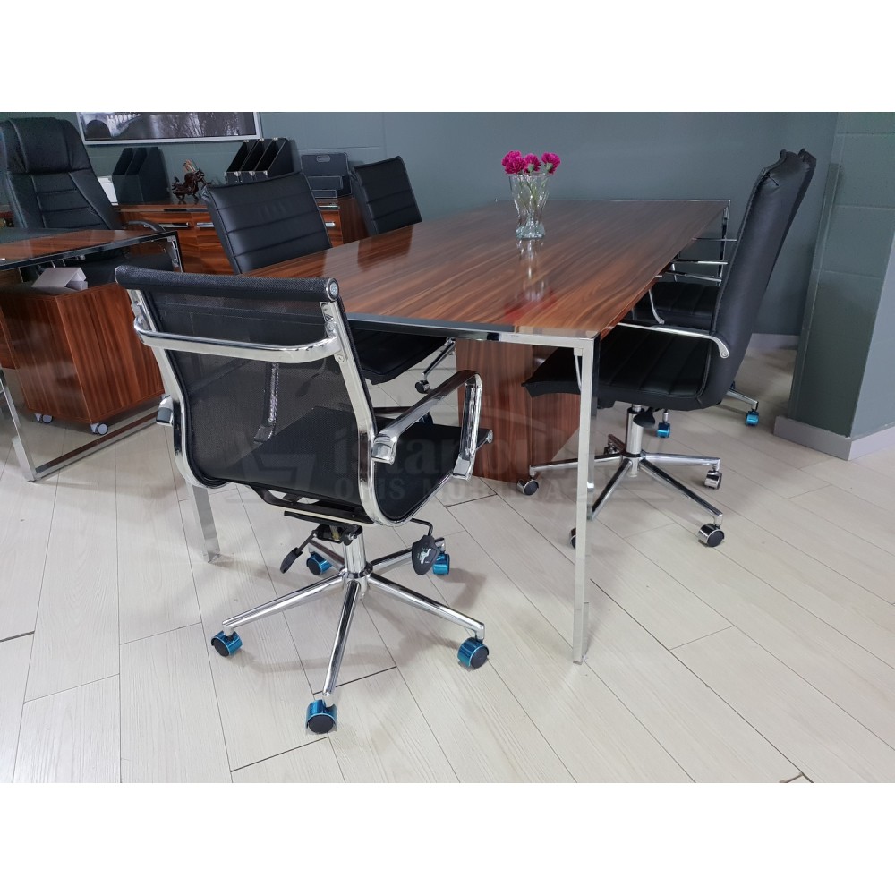 Apple Grande Table De Réunion Laqué Noyer Chrome