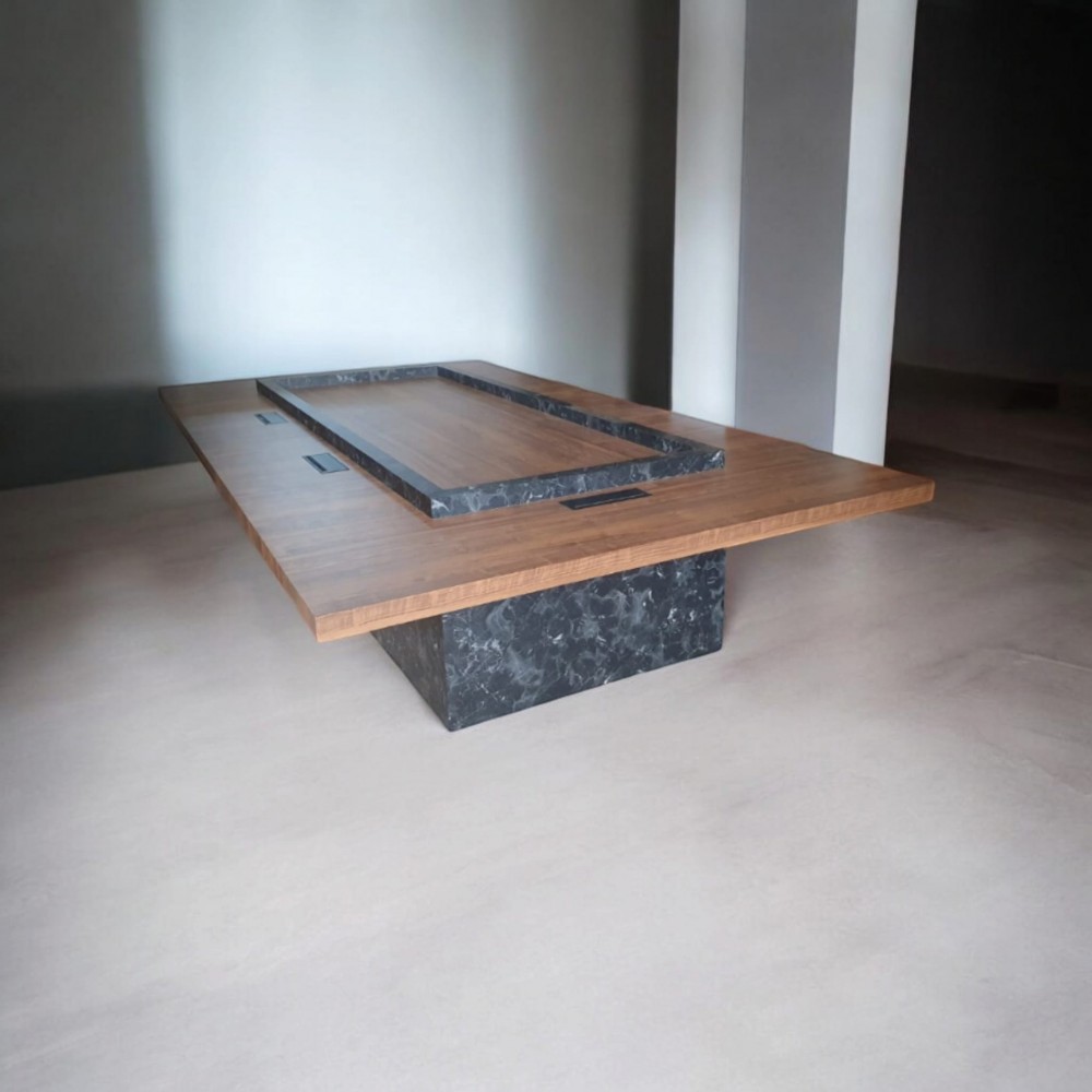 Table de réunion en bois à motif de marbre
