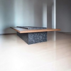 Table de réunion en bois à motif de marbre