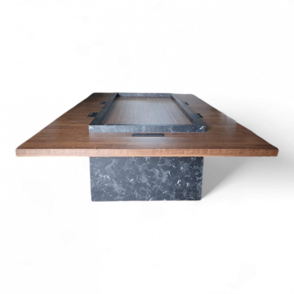 Table de réunion en bois à motif de marbre