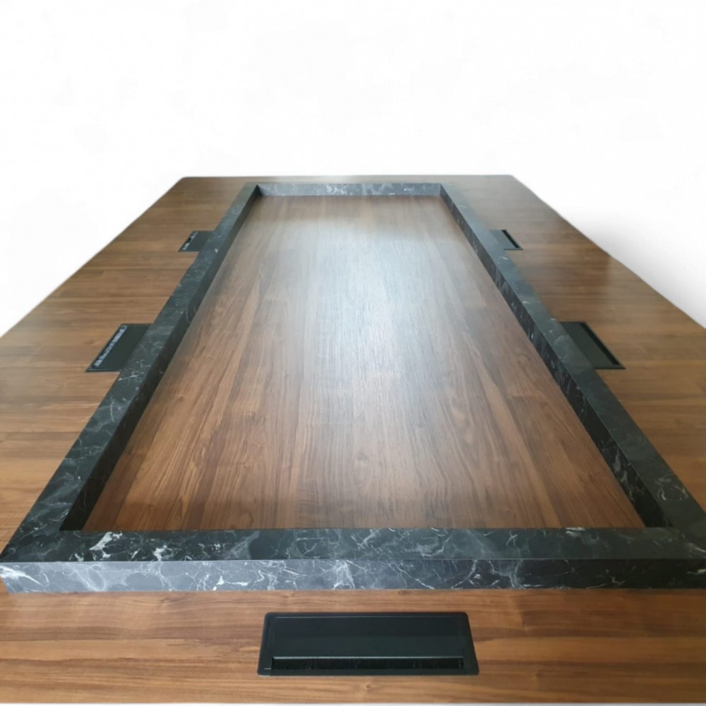 Table de réunion en bois à motif de marbre