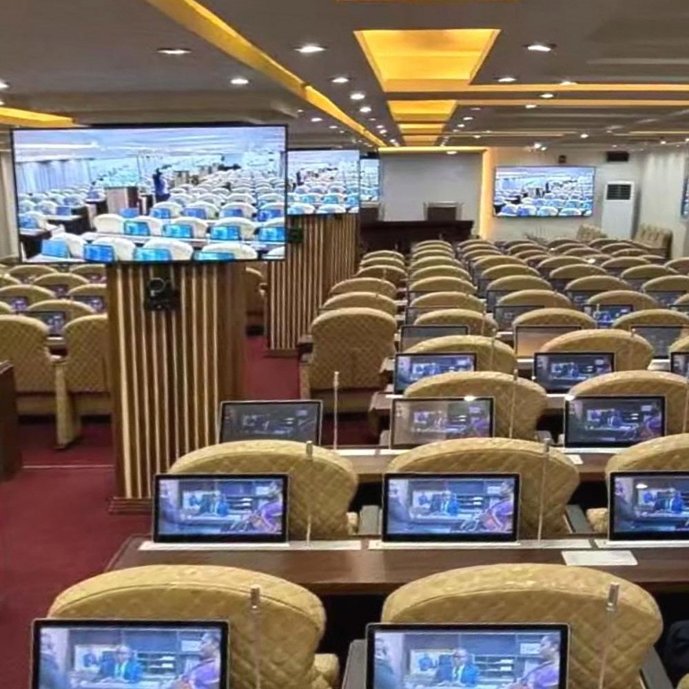 Élévateur d'écran LCD ultra-mince avec microphone et système de conférence complet